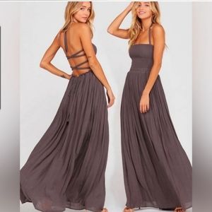 Open Cross Back Flowy Maxi Dress Wishlist Apparel Mauve Color Size Medium